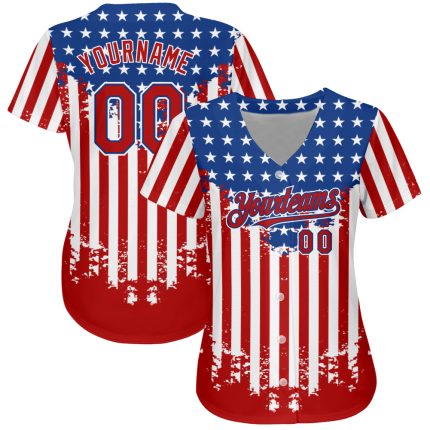 Personalized Red Royal-White 3D American Flag Authentic Baseball Jersey Team Custom Name and Number