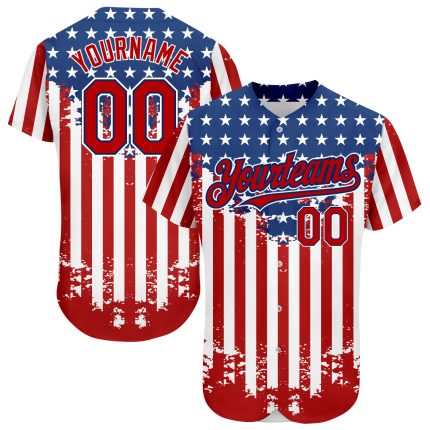 Personalized Red Royal-White 3D American Flag Authentic Baseball Jersey Team Custom Name and Number