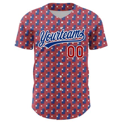 Personalized Red Royal-White 3D American Flag Authentic Baseball Jersey