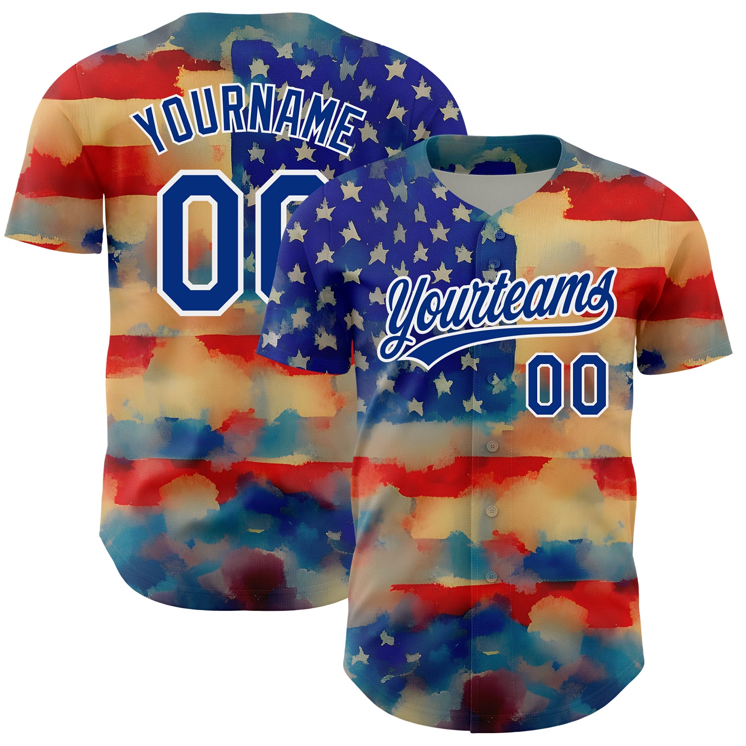Personalized Red Royal-White 3D American Flag Patriotic Authentic Baseball Jersey