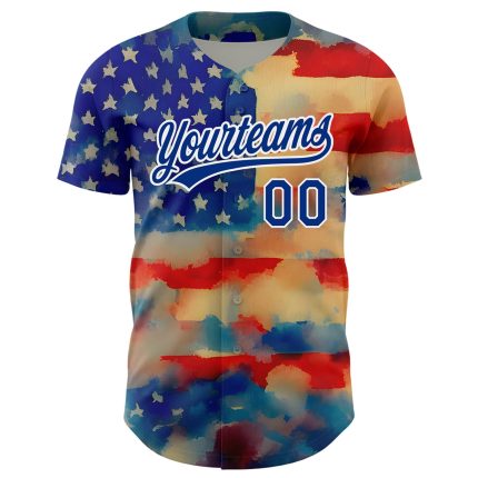 Personalized Red Royal-White 3D American Flag Patriotic Authentic Baseball Jersey