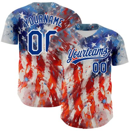 Personalized Red Royal-White 3D American Flag Patriotic Authentic Baseball Jersey Team Custom Name and Number