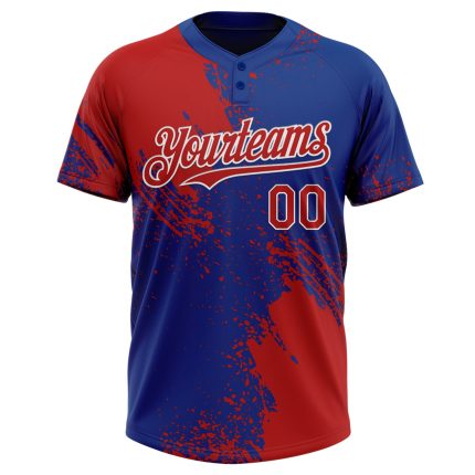 Personalized Red Royal-White 3D Pattern Abstract Brush Stroke Two-Button Unisex Softball Jersey Team Custom Name and Number