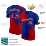 Personalized Red Royal-White 3D Pattern Design Abstract Brush Stroke Performance T-Shirt Team Custom Name and Number