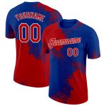 Personalized Red Royal-White 3D Pattern Design Abstract Brush Stroke Performance T-Shirt Team Custom Name and Number