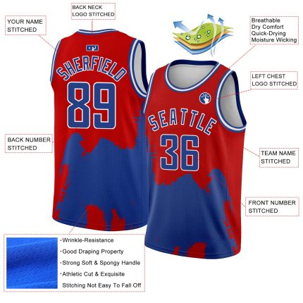 Personalized Red Royal-White 3D Pattern Design Abstract Grunge Halftone Art Authentic Basketball Jersey Team Custom Name and Number