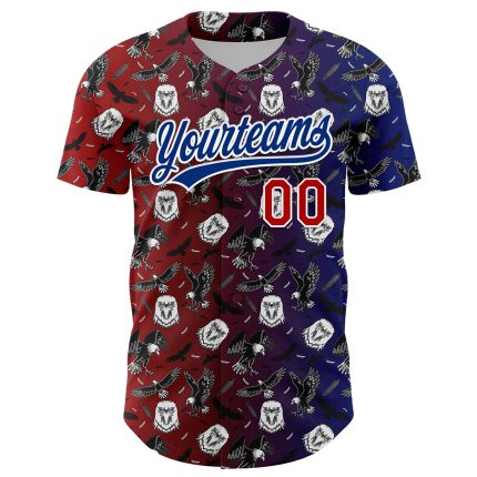 Personalized Red Royal-White 3D Pattern Design American Eagle Authentic Baseball Jersey