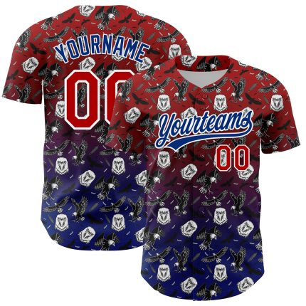 Personalized Red Royal-White 3D Pattern Design American Eagle Authentic Baseball Jersey Team Custom Name and Number