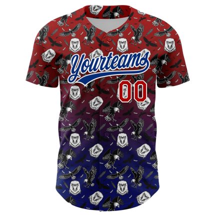Personalized Red Royal-White 3D Pattern Design American Eagle Authentic Baseball Jersey Team Custom Name and Number