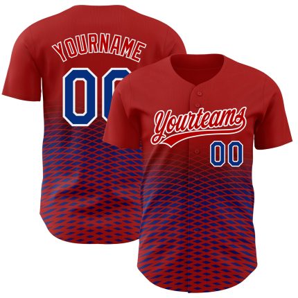 Personalized Red Royal-White 3D Pattern Design Gradient Lines Authentic Baseball Jersey Team Custom Name and Number