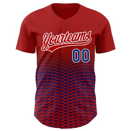 Personalized Red Royal-White 3D Pattern Design Gradient Lines Authentic Baseball Jersey Team Custom Name and Number