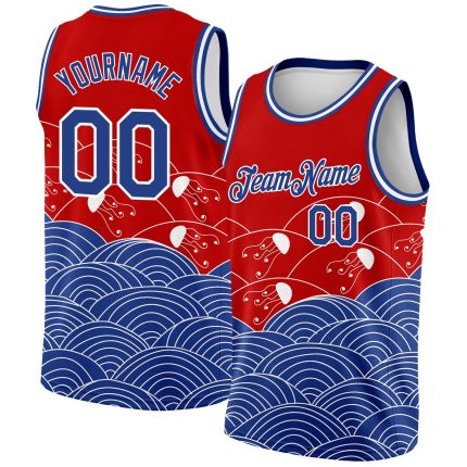Personalized Red Royal-White 3D Pattern Design Jellyfish Authentic Basketball Jersey Team Custom Name and Number