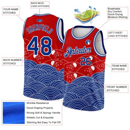 Personalized Red Royal-White 3D Pattern Design Jellyfish Authentic Basketball Jersey Team Custom Name and Number