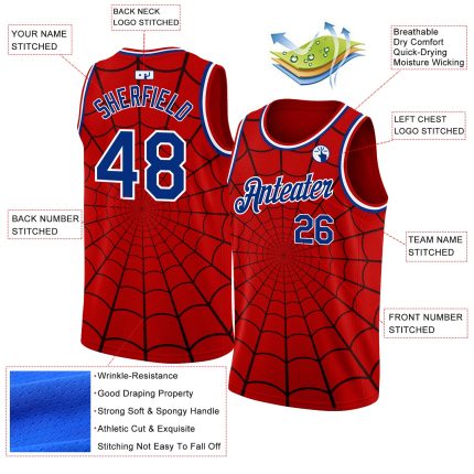 Personalized Red Royal-White 3D Pattern Design Spider Web Authentic Basketball Jersey Team Custom Name and Number