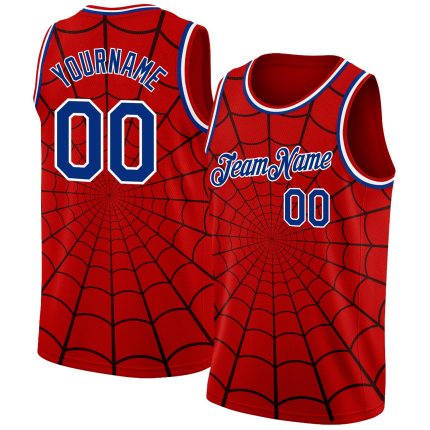 Personalized Red Royal-White 3D Pattern Design Spider Web Authentic Basketball Jersey Team Custom Name and Number