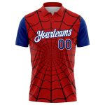 Personalized Red Royal-White 3D Pattern Design Spider Web Performance Golf Polo Shirt Team Custom Name and Number