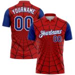 Personalized Red Royal-White 3D Pattern Design Spider Web Performance Golf Polo Shirt Team Custom Name and Number