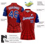 Personalized Red Royal-White 3D Pattern Design Spider Web Performance Golf Polo Shirt Team Custom Name and Number