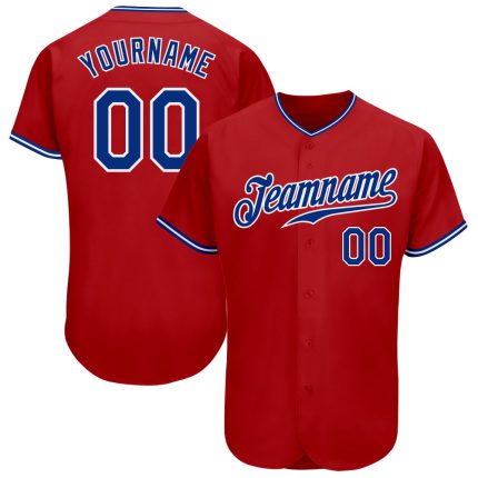 Personalized Red Royal-White Authentic Baseball Jersey Team Custom Name and Number