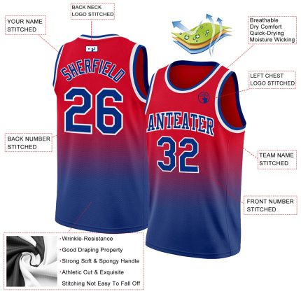 Personalized Red Royal-White Authentic Fade Fashion Basketball Jersey Team Custom Name and Number