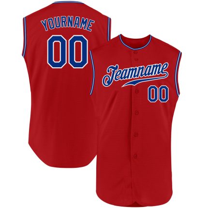 Personalized Red Royal-White Authentic Sleeveless Baseball Jersey Team Custom Name and Number