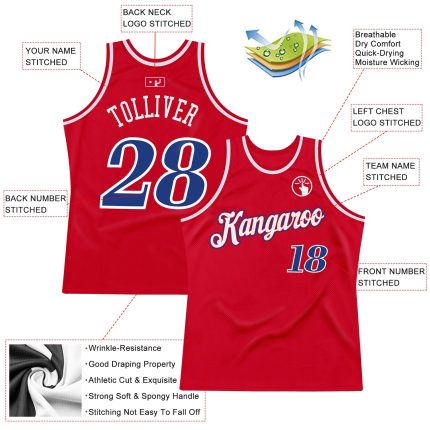 Personalized Red Royal-White Authentic Throwback Basketball Jersey Team Custom Name and Number