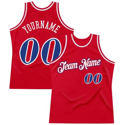 Personalized Red Royal-White Authentic Throwback Basketball Jersey Team Custom Name and Number