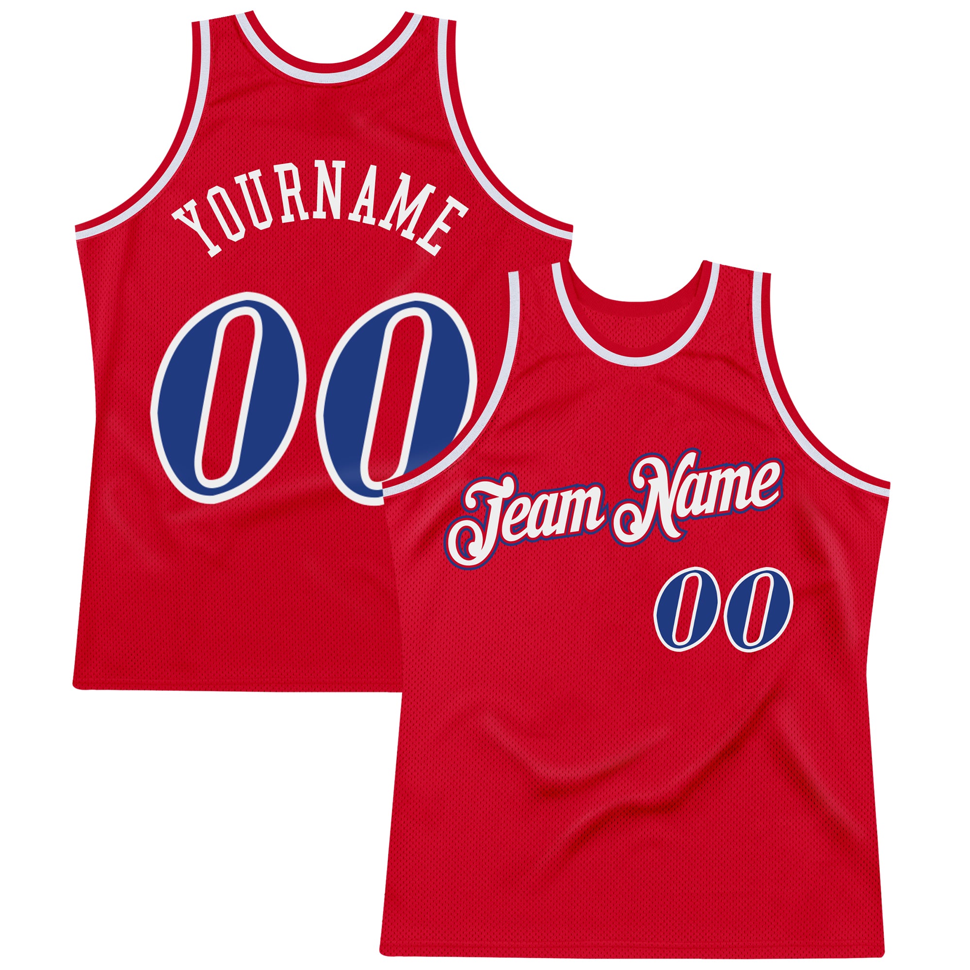 Personalized Red Royal-White Authentic Throwback Basketball Jersey Team Custom Name and Number