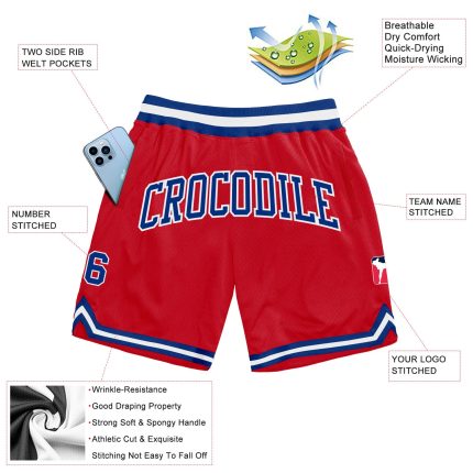Personalized Red Royal-White Authentic Throwback Basketball Shorts
