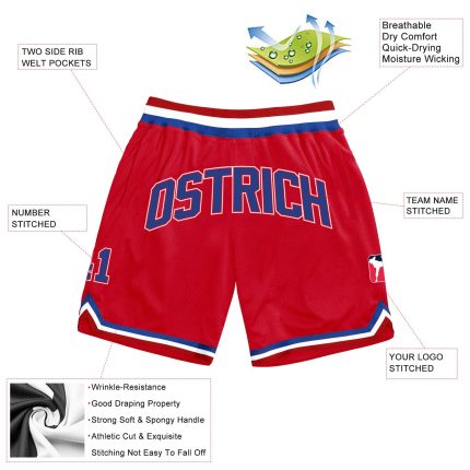 Personalized Red Royal-White Authentic Throwback Basketball Shorts Team Custom Name and Number