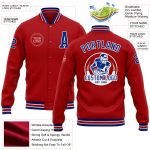 Personalized Red Royal-White Bomber Full-Snap Varsity Letterman Jacket