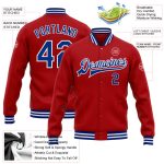 Personalized Red Royal-White Bomber Full-Snap Varsity Letterman Jacket Team Custom Name and Number