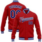 Personalized Red Royal-White Bomber Full-Snap Varsity Letterman Jacket Team Custom Name and Number