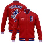 Personalized Red Royal-White Bomber Full-Snap Varsity Letterman Jacket