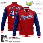 Personalized Red Royal-White Bomber Full-Snap Varsity Letterman Two Tone Jacket Team Custom Name and Number