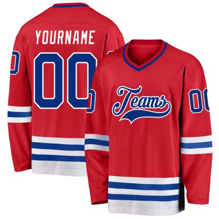 Personalized Red Royal-White Hockey Jersey Team Custom Name and Number