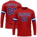 Personalized Red Royal-White Long Sleeve Performance T-Shirt Team Custom Name and Number
