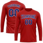 Personalized Red Royal-White Long Sleeve Performance T-Shirt Team Custom Name and Number