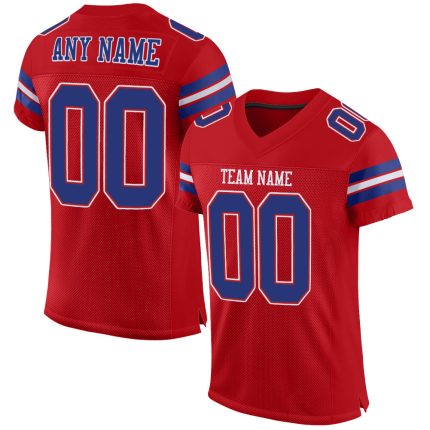 Personalized Red Royal-White Mesh Authentic Football Jersey Team Custom Name and Number