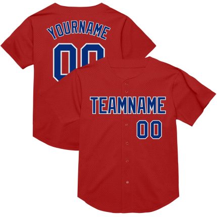 Personalized Red Royal-White Mesh Authentic Throwback Baseball Jersey