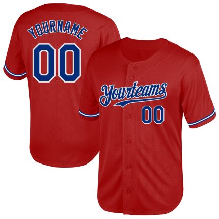Personalized Red Royal-White Mesh Authentic Throwback Baseball Jersey Team Custom Name and Number