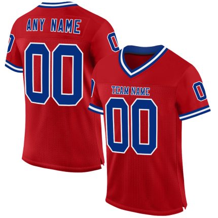 Personalized Red Royal-White Mesh Authentic Throwback Football Jersey Team Custom Name and Number