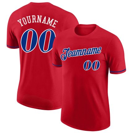 Personalized Red Royal-White Performance T-Shirt Team Custom Name and Number
