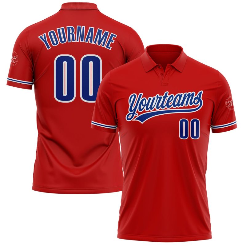 Personalized Red Royal-White Performance Vapor Golf Polo Shirt Team Custom Name and Number