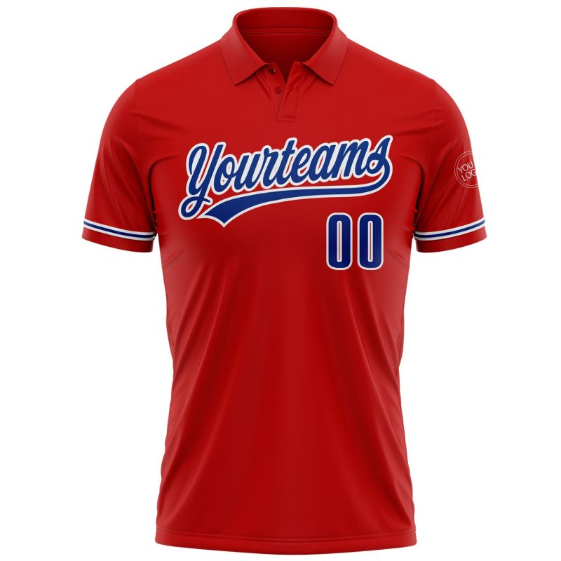 Personalized Red Royal-White Performance Vapor Golf Polo Shirt Team Custom Name and Number