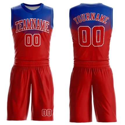 Personalized Red Royal-White Round Neck Sublimation Basketball Suit Jersey