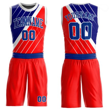 Personalized Red Royal-White Round Neck Sublimation Basketball Suit Jersey Team Custom Name and Number