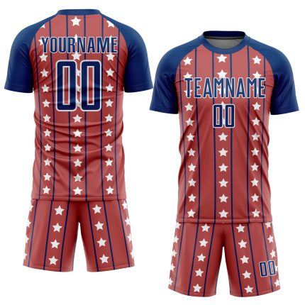Personalized Red Royal-White Stars And Stripes Sublimation Soccer Uniform Jersey Team Custom Name and Number