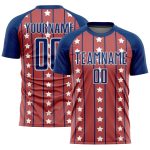 Personalized Red Royal-White Stars And Stripes Sublimation Soccer Uniform Jersey Team Custom Name and Number