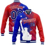 Personalized Red Royal-White Statue of Liberty 3D Pattern Design Bomber Full-Snap Varsity Letterman Jacket Team Custom Name and Number